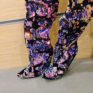 Purple Sequin Fashion Boots - Multicolor